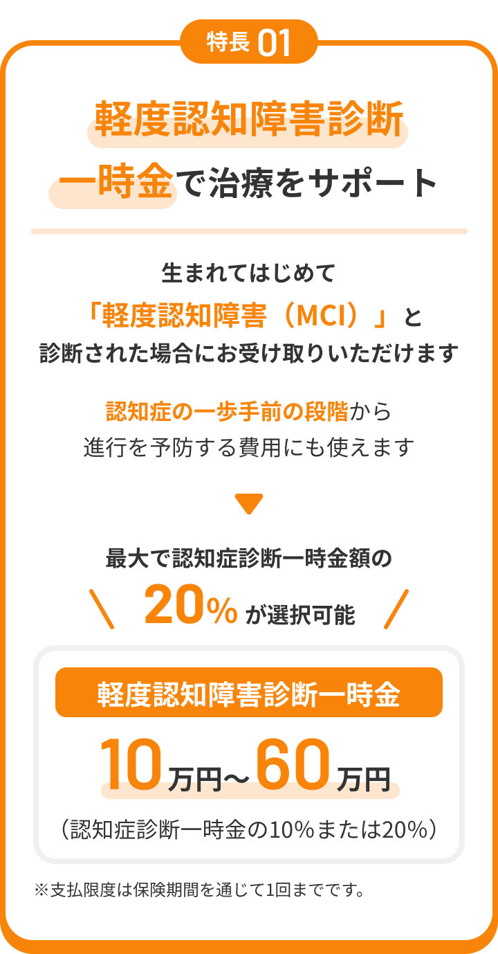 特長01 軽度認知障害診断一時金で治療をサポート