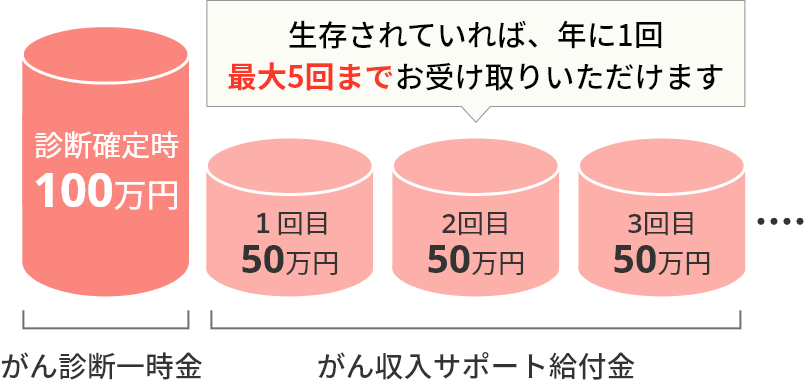 生存されていれば、年に1回最大5回までお受け取りいただけます