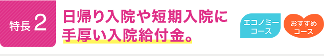 特長2。日帰り入院や短期入院に手厚い入院給付金。