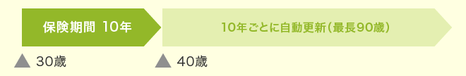 保険期間10年の場合 10年ごとに自動更新（最長90歳）