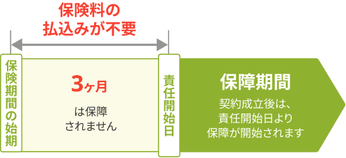ご契約から保障開始までの3ケ月間は保険料の払い込みは不要です