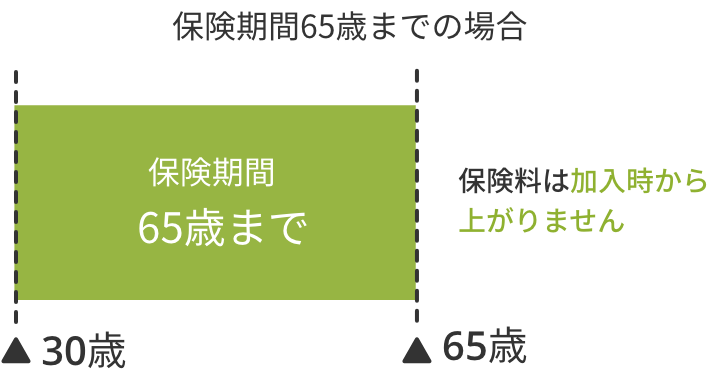 保険期間65歳までの場合、加入時から満了まで保険料は上がりません。
