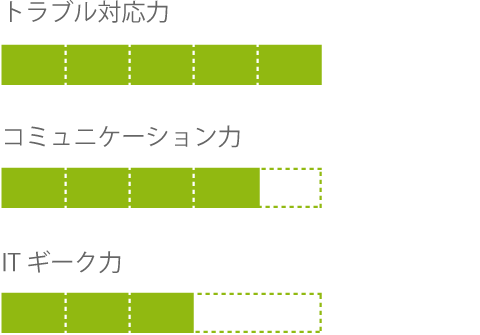 トラブル対応力, コミュニケーション力, ITギーク力